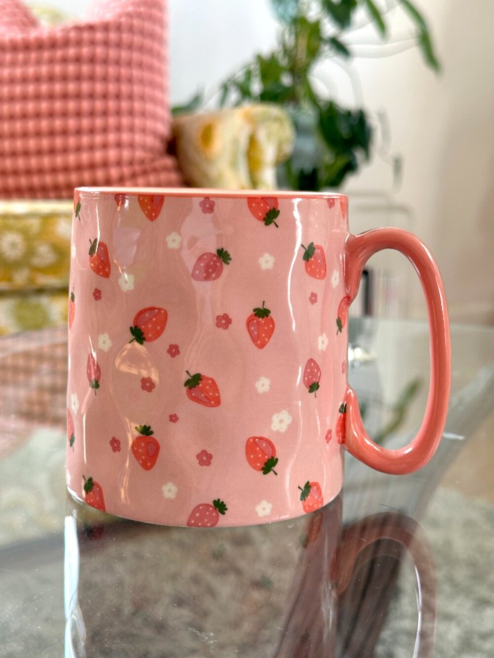 Pink Strawberry Mug Coquette Cottagecore Kawaii